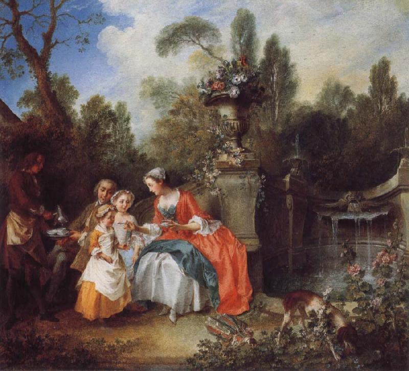 Nicolas Lancret A Lady in a Garden Taking coffee with some Children